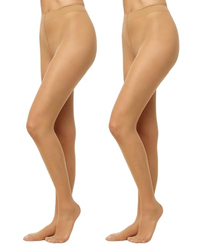 Nur Die 2er Pack Fit in Form 40 DEN starke Stützwirkung semi-blickdichte Fein-Strumpfhose seidig mattee Optik entlastet die BeineKomfortbund Damen, mandel, L