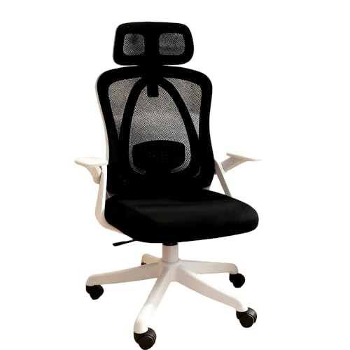 Future Warrior Ergonomischer Bürostuhl, Schreibtischstuhl mit verstellbaren Armlehnen, 3D-Kopfstütze und 3D-Lendenwirbelstütze, Bürostuhl mit Wipp- und Neigungsfunktion (weiß und schwarz)