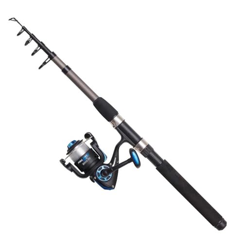 DAM Full Tech Tele Spinning Combo, Süßwasserangler Angelrute Rolle Hecht Barsch Zander Mehr, Starkes Leichtgewicht Vielseitig, Schwarz Grau, 2.10m Mäßig schnelle Rute, 3000er Rolle