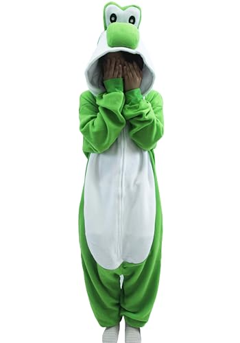 LaKigurumi Grün Yoshi Damen-Fleece-Pyjama für Erwachsene, Unisex, fünf Farben, Unisex-Tier-Onesies, neuartiger Pyjama, Nachtwäsche, Halloween-Homewear, einteilig, Cosplay-Kostüm