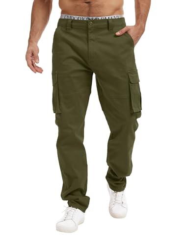 Breampot Herren Cargohose Baumwolle Chino Hosen Freizeit Outdoorhose Arbeitshose Stilvolle Pants(Grün, Medium)