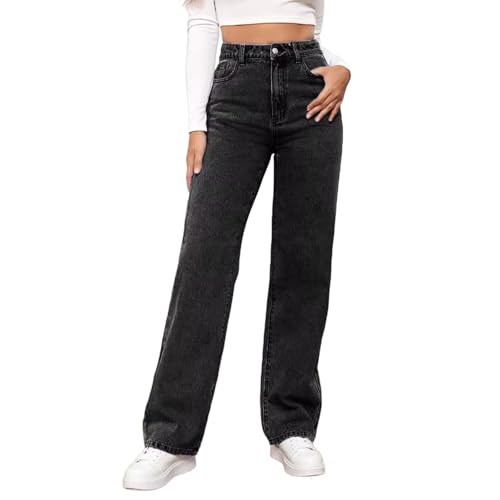 Baggy Jeans Damen Gerade Breites Bein Denim Hosen Y2k Aesthetic Vintage Jeanshosen 90er Streetwear Jeanshose Straight Leg Pants Loose Fit Boyfriend Pants Teenager Mädchen