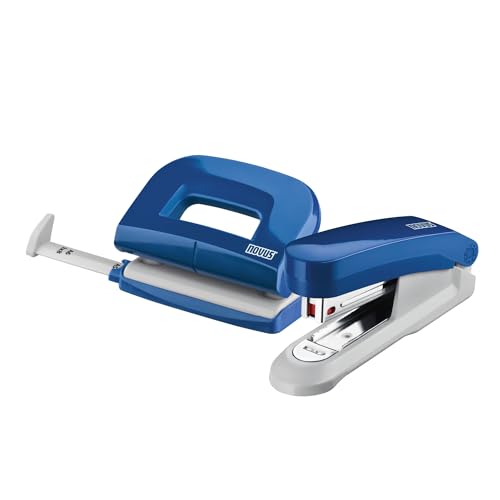 Novus Schreibtisch Set (Heftgerät E 15 mit Locher E 210, inkl. 1000 Heftklammern No. 10) blau