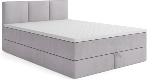 MRGROUP Boxspringbett RYGA mit Bettkasten Matratze Topper Doppelbett (Swing 16 - hellgrau, 140 x 200 cm)