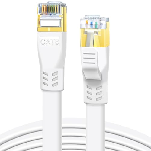 DDMALL Lan Kabel CAT 8-0,5m 1m 2m 3m 5m 6m 8m 10m 15m 20meter Netzwerkkabel, Hochgeschwindigkeit 40Gbps 2000MHz Enternet Kabel, Gigabit Internet Kabel für Gaming, Modem, Router, PC (0,5 Meter/Weiß)