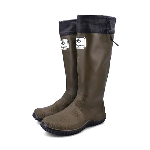 JOMIX Unisex Gummistiefel Damen Herren Faltbar Hoch Regenstiefel Wasserdichte Rutschfest Leicht PVC Stiefel Garten Regenschuhe (YXW2507, Grün, 40-41 EU)
