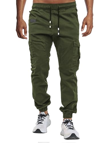 VMSUCIJ Herren Hose Chino Cargo Hose Jogginghose Baumwolle Casual Jogger Männer Modern Sport Jogginghosen für Herren Sweatpants mit elastischem Bund und Kordelzug und Taschen,Armeegrün 02,L