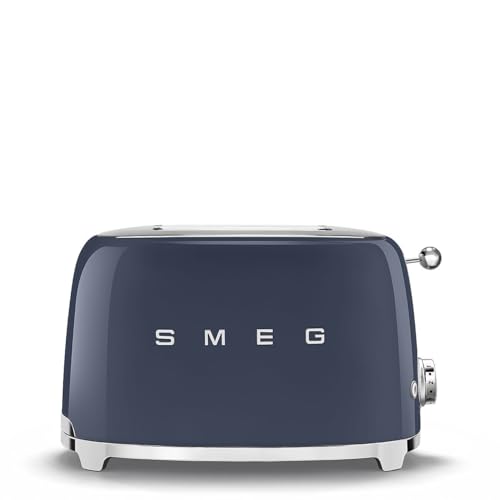 Smeg, 2x2 TSF01NBEU -Toaster, 2 Schlitze für 2 Scheiben, 6 Vergoldungsniveaus, Heizfunktion, Abtau- und Bagel- Funktion, Sammelschublade, 950W, Navy Blue