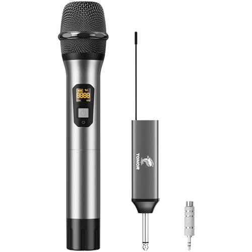 TONOR Wireless Microphone Kabellos, Drahtloses UHF Mikrofon Set für Karaoke 60 m Reichweite, Kabelloses Funk Handmikrofon Dynamisch mit 6,35 Klinke Anschluss für Partybox, DJ, Kirche,TW620, Grau