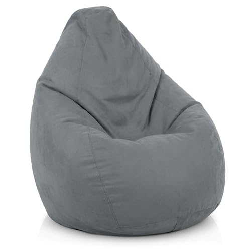 Green Bean Sitzsack mit Rückenlehne 60x60x90cm - Indoor Sitzkissen 220L Füllung Kuschelig Waschbar - Bean Bag Bodenkissen Lounge Chair Sitzhocker - Grau