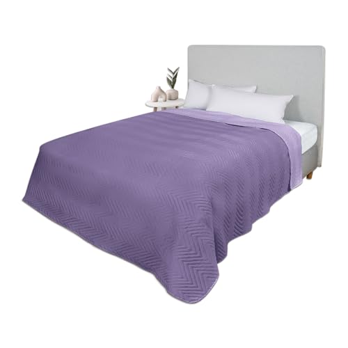 Home Oase Tagesdecke 200x220 cm Lila– Wendedecke aus 100 % Polyester – Weich, pflegeleicht & modern – Bettüberwurf & Kuscheldecke für Doppelbetten
