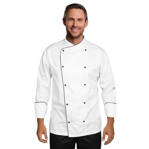 BWOLF NOBU Kochjacke Unisex Kochjacke Damen Kochjacke Herren Schwarz/Weiss Kochkleidung Professional Chef Uniform Langarm (Weiss, 2XL)