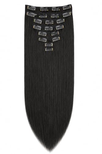 CAISHA XXL 60cm 8 Teile Set CLIP IN EXTENSIONS Haarverlängerung Haarteil Glatt Schwarz CES1