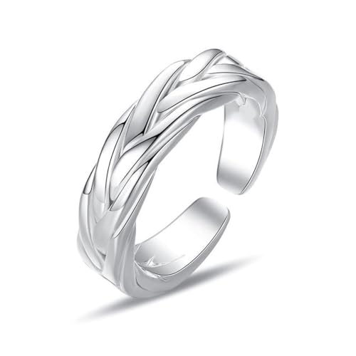 KONFEN Verschlungene Kette Herren Ring, Wikinger Verstellbare Geschnitzte Ringe für Männer Hypoallergenes Hochglanzpolierte Oberfläche, Vintage Hip Pop Gothic Punk Klassischer Herrenschmuck, Silber