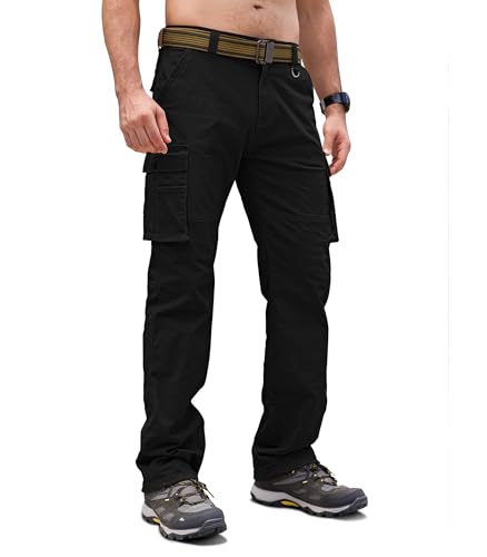 Cindeyar Cargohose Herren Relaxed Fit Baumwolle Wanderhose Herren Casual Arbeitshosen Männer Outdoor Militär Taktische Hosen mit Multi Taschen(Schwarz,XL)