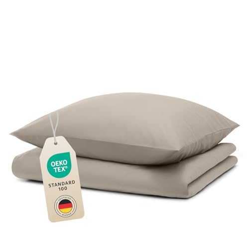 Blumtal Bettwäsche 135x200cm + 80x80cm Kopfkissenbezug - Oeko-TEX zert. Mikrofaser Bettwäsche Set - Mikrofaser Bettbezug bis 95 °C - Deckenbezug + Kissenbezug 2-teilig - Sommerbettwäsche Taupe