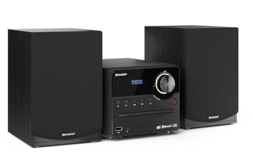 SHARP XL-B517D(BK) Stereoanlage mit DAB+ Radio, FM-Tuner, Bluetooth, CD-MP3-Player, USB-Wiedergabe, Holzlautsprechern, 45 Watt, Schwarz