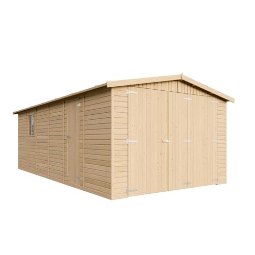 Holzgarage - Abstellraum mit Fenstern- H222x616x324 cm /18 m2 - Plattenkonstruktion aus Naturholz - Gartenwerkstatt - Auto- und Geräteschuppen -TIMBELA M102