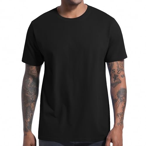 VEIISAR Herren T-Shirt 210 GSM Mittel Weight 100% Baumwolle (vorgewaschen) - Weich & Bequem Stoff Klassisches Basic T-Shirt - Uni-Farbe - Schwarz L