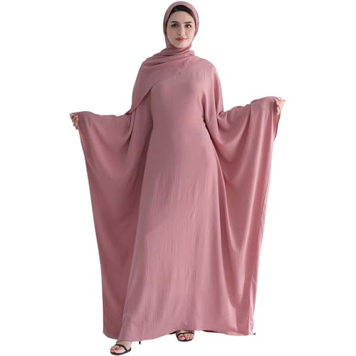 khalat Muslimisches Abaya-Kleid für Frauen aus dem Nahen Osten Arabisches Gebetskleid Batwing Maxi Kaftan Abaya-Kleid mit Hijab Rosa