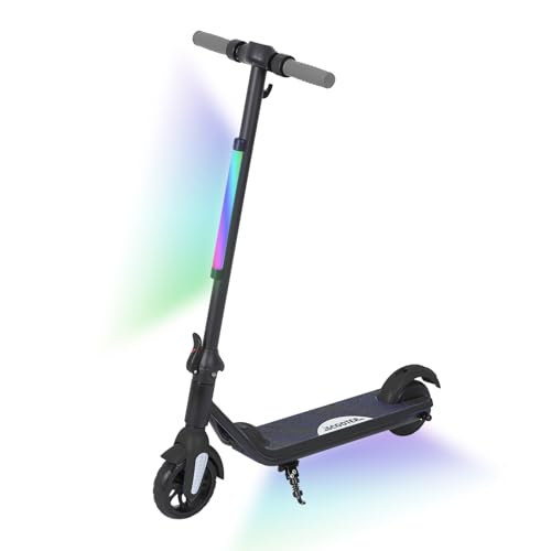 KHHK Elektroroller für Kinder von 6-12 Jahren, 6'' Faltbarer Elektroroller mit max. Geschwindigkeit 12 km/h, LED Farblichter & Display, Reichweite 5-8 km, Kinderroller mit Doppelbremssystem (Schwarz)