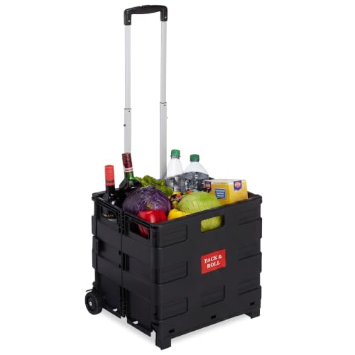 Relaxdays Einkaufstrolley, Klappbar, Einkaufsroller bis 35 kg, Verstellbarer Griff, Mit Rollen, HBT: ca. 100 x 42 x 37 cm, schwarz
