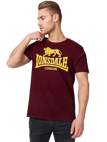 Lonsdale Herren T-Shirt Normale Passform Logo L, Vintage Oxblood