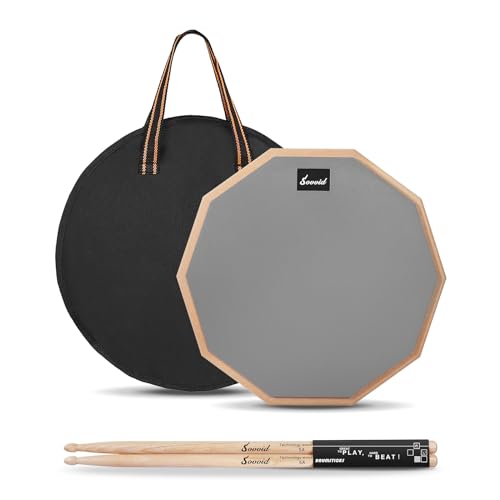 Sovvid 30,5 cm(12 Zoll) Trommelpad mit 5A Trommelstöcken, Doppelseitiges Snaredrum-Übungspad für Schlagzeuger, Geräuscharmes Üben für Erwachsene und Kinder, inklusive Aufbewahrungstasche, Grau