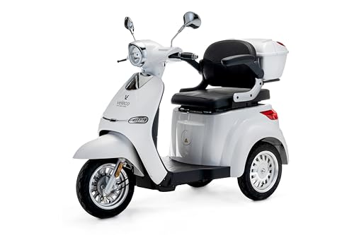 VELECO CRISTAL -Mobilitätsroller mit 3 Rädern – komplett montiert und fahrbereit – modernes Design – fortschrittliches Federungssystem – große Räder - Dreirad Seniorenmobil (Weiß)
