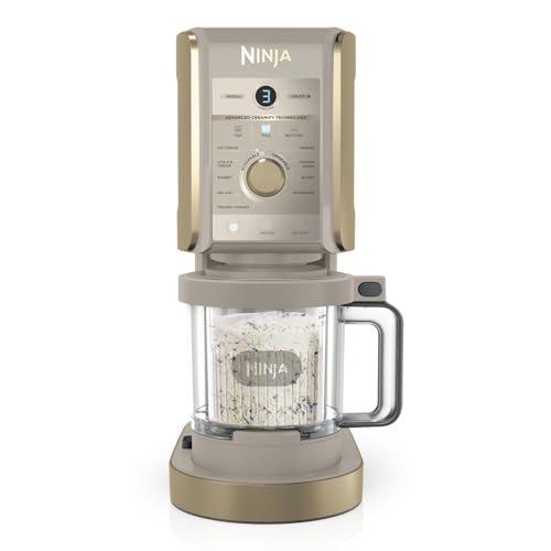 Ninja CREAMi Deluxe Eismaschine mit 2 Behältern, 10 Funktionen, Dessert & Ice Cream Maker für Eiscreme, Sorbet, Frozen Joghurt, Milchshakes, Slushi, 2-in-1 Geschmacksoption, Stone Gold, NC502EUSTGD