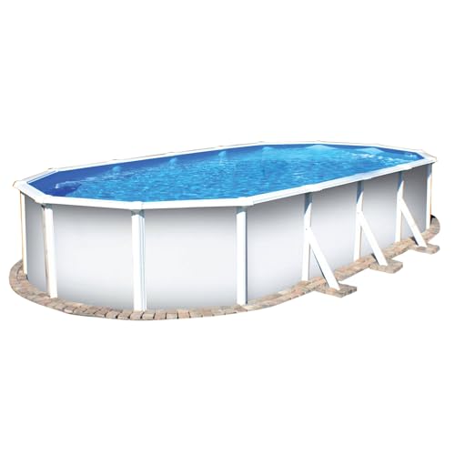 Planet Pool Stahlwandpool ovalform Classic 610x360x120 cm, Stahl 0,4 mm weiß, Folie 0,3 mm blau, Overlap