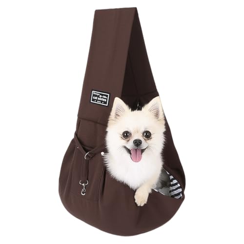 Halinuia Reversibel Kleine Hundetragetasche bis 7.5 KG Angenehm Tragetasche Hund Sicherer mit Karabiner Tragegurt Hunde Umhängetasche für Haustiere für Spaziergänge Aktivitäten im Freien, Braun