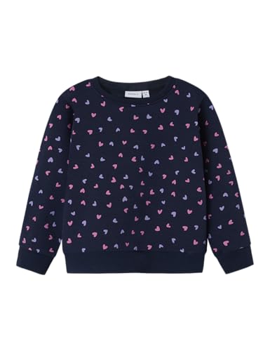 NAME IT Mädchen Nmfdavina Ls Fleece Bru Noos Sweatshirt, Dark Sapphire/AOP:Heart AOP, 104 EU