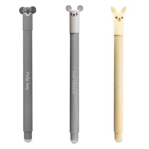 EBERHARD FABER 599019 - Tintenroller radierbar, 3 Animal Erase it Lama, Koala, Maus, Gelschreiber blau 0,7 mm