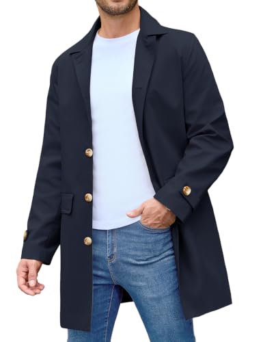 Xnova Herren Trenchcoat Leicht Vielseitige Übergangsjacke(Blau,XL)