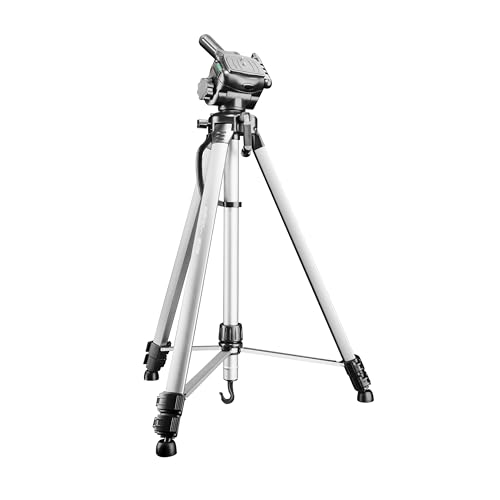 Walimex pro WT-3530 Basic-Stativ 146 cm silberfarben, Dreibein Fotostativ höhenverstellbar 56-146 cm, Kamerastativ mit Wasserwaage, 3D-Neiger und 65 mm Schnellwechselplatte