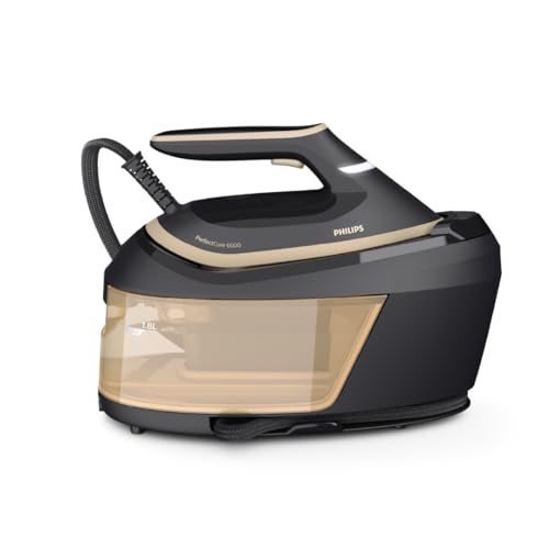Philips PerfectCare 6000 Dampfbügelstation - 2400 Watt, 600 g Dampfstoß, 8 Bar, OptimalTEMP-Technologie, 1,8 l Wassertank, Schwarz/Gold (PSG6064/80)