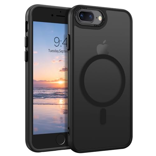DOMAVER Hülle für iPhone 7 Plus/iPhone 8 Plus, Handyhülle iPhone 8 Plus/iPhone 7 Plus Case Durchscheinend Matt Stoßfeste Damen Männer Rundumschutz Magnetisch Schutzhülle, Schwarz