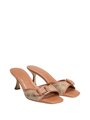GUESS Damen Dista Sandale mit Absatz, Beige/Brown 210, 38.5 EU