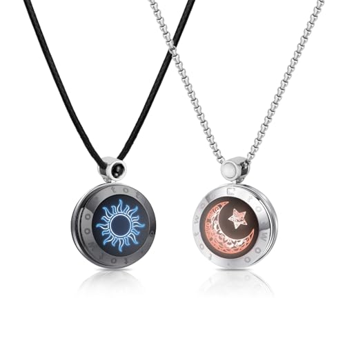 TOTWOO 2 Stück Pärchen Halskette mit Bluetooth-Kopplung für Herren/Damen/Paare Ketten für sie und ihn Fernbeziehungs Geschenke Freundschaftskette Männer Kette Intelligente Verbindung Vibration Schmuck