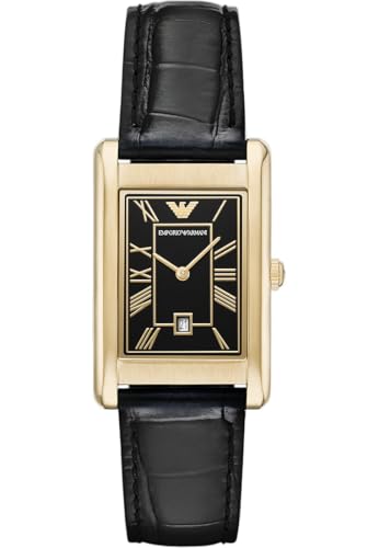 Emporio Armani Watch for Men, Automatic Movement and 36mm Case Size with Stainless Steel, Leather or Silicone Strap Mattschwarz, 25MM