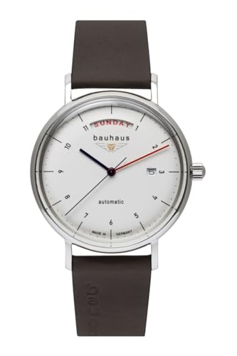 Bauhaus Herrenuhr Automatik mit Lederband Groß-Tag-Anzeige Beige/Braun 2162-1
