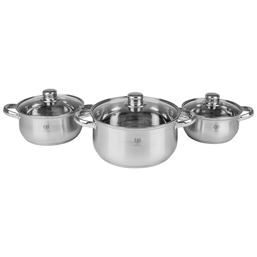 KARL HAUSMANN Edelstahl Topfset 3-teilig mit Glasdeckel - Kochtopf Set für Induktion, Mehrschichtboden, gleichmäßige Hitzeverteilung, für alle Herdarten, Spülmaschinenfest