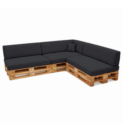 POKAR Palettenkissen Palettenauflagen mit abnehmbarem Bezug Palettenmöbel Palettensofa 8er Set: Sitzkissen 120x80 + Rückenlehne 120x40, Anthrazit