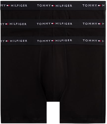 Tommy Hilfiger Herren 3er Pack Boxershorts Briefs mit Logobund, Schwarz (Black/Black/Black), L