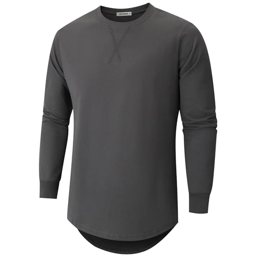 VEIISAR Herren Dickes Rundhals Langarm T-Shirt mit Herren 100 Baumwolle Heavy Duty Preshrunk langem Saum Shirt(X363L Drak Grey M)