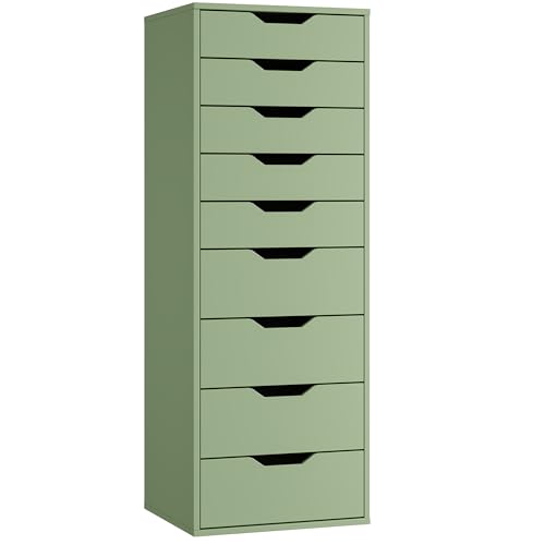 FOREHILL Kommode grün mit 9 Schubladen, 124 cm Schubladenschrank schmal