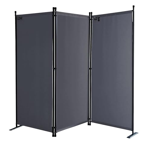 QUICK STAR Paravent 3 Teilig 170 x 165 cm Grau - Garten & Balkon Sichtschutz Stellwand Innen & Außen - Raumteiler Trennwand Faltbar Blickdicht & Wetterfest