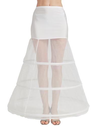BEAUTELICATE Petticoat Unterröcke Reifrock Damen Lang A-Linie Crinoline Hohe Taille für Brautkleid Abendkleid Hochzeit Rockabilly Weiß (Weiß - 3 Reifen,34-36)