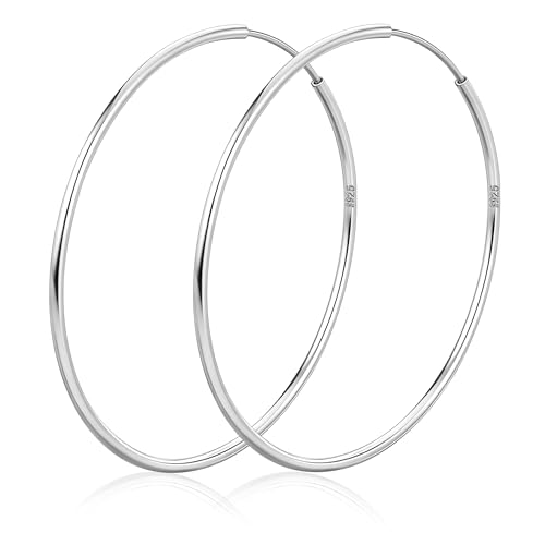 Senteria Creolen 925 Silber für Damen - Dünne, Leichte, Große Hypoallergene Silber Creolen Damen 925 Ohrringe 30/40/50/60/70mm